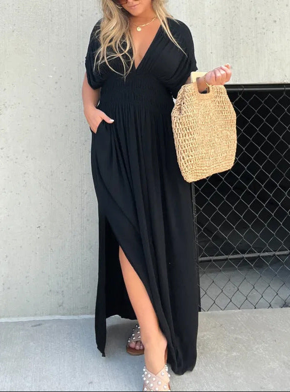Robe Longue Élégante à Taille Froncée