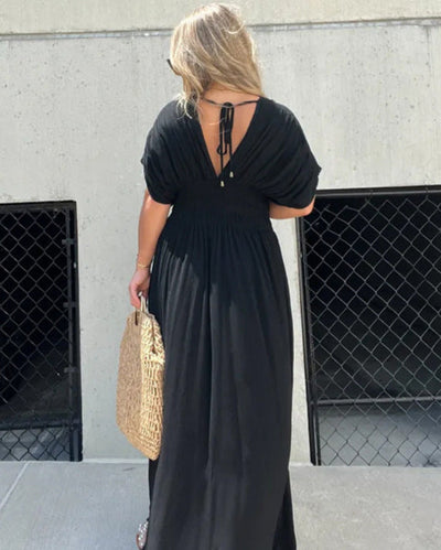 Robe Longue Élégante à Taille Froncée