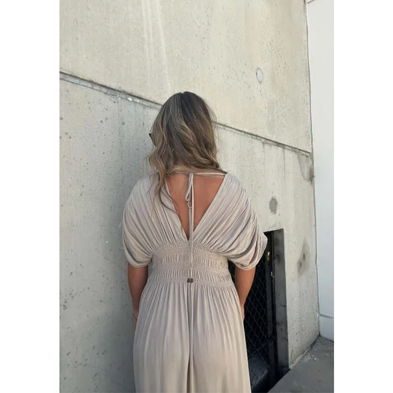 Robe Longue Élégante à Taille Froncée