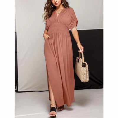 Robe Longue Élégante à Taille Froncée