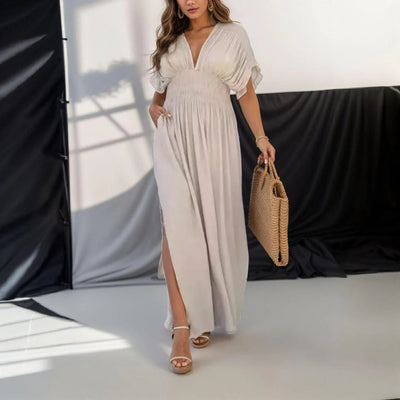 Robe Longue Élégante à Taille Froncée