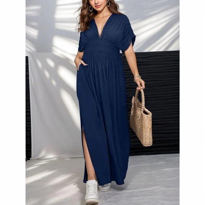 Robe Longue Élégante à Taille Froncée